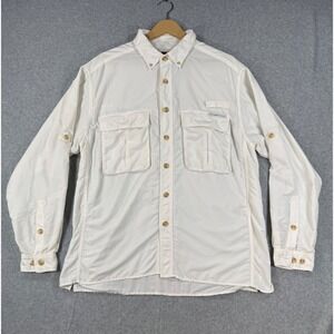 ExOfficio Medium Fishing Shirt Outdoor Vented Nylon Blend Utility Pocket White